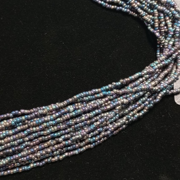 Multi-strand Iridescent Seed Bead Necklace And Matching Fringe Earrings - Picture 6 of 17